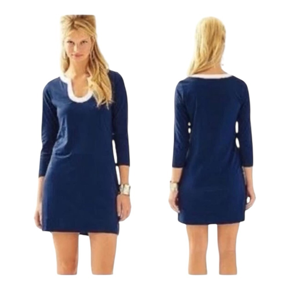LILLY PULITZER Marlina Dress True Navy Size X-Small White U Neck Classic